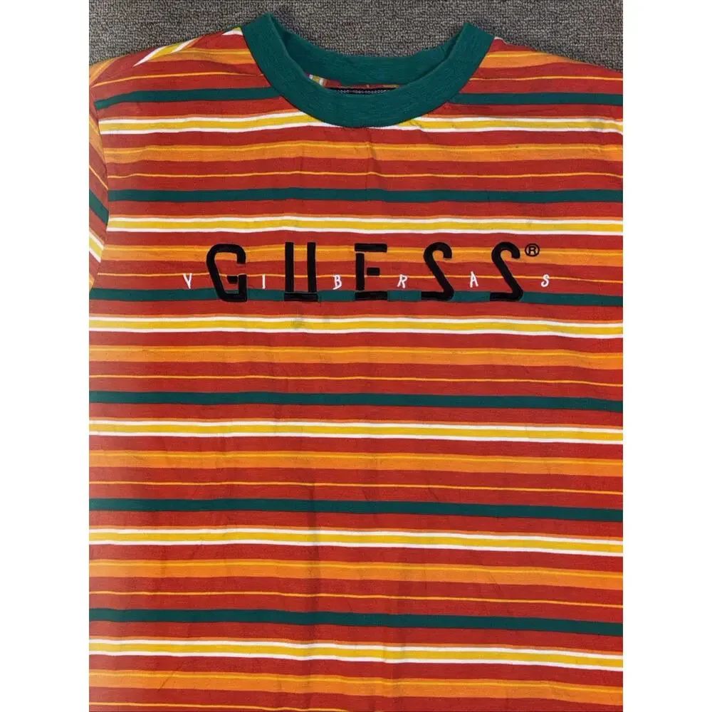 Guess Jeans Los Angeles Embroidered Striped Mens Shirt Size XS - Picture 2 of 6